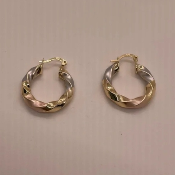 ❤️ FREE Spiral Tri Color Hoop Chic Glam Minimalist Classy Artsy Modern Earrings - Picture 4 of 5